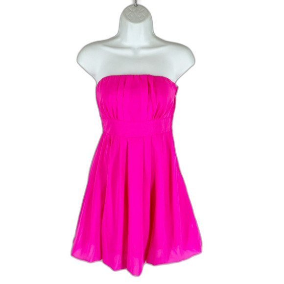 Charlotte Russe PINK Prom Party Dress XS Hot Pink Strapless Mini Bubble Hem - Picture 7 of 10